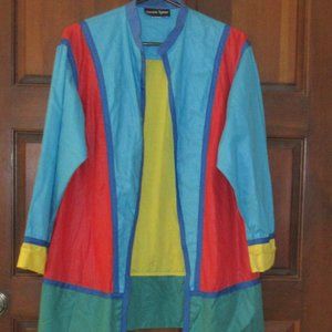 Color Block Long Sleeve Open Front Top